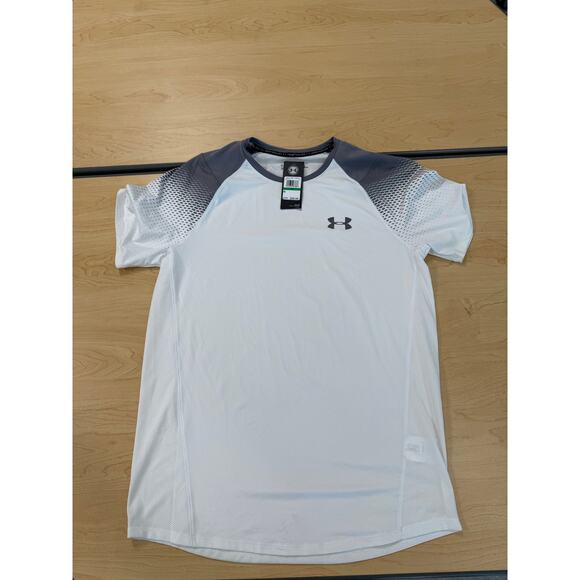 Under Armour HeatGear Fitted Short Sleeve Shirt White Gray Men’s Large NWT - Picture 1 of 5